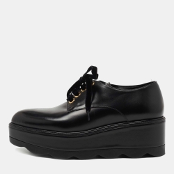 Prada Black Leather Lace Up Wedge Derby Sneakers Size 37.5  