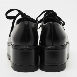 Prada Black Leather Lace Up Wedge Derby Sneakers Size 37.5  