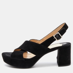 Prada Black Suede Criss Cross Platform Block Heel Slingback Sandals Size 36  Prada | TLC