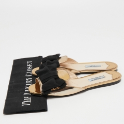 Prada Gold Leather Bow Slide Flats Size 37.5