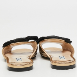 Prada Gold Leather Bow Slide Flats Size 37.5