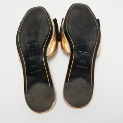Prada Gold Leather Bow Slide Flats Size 37.5