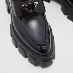 Prada Black Leather Monolith Platform Loafers Size 36.5