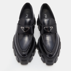 Prada Black Leather Monolith Platform Loafers Size 36.5