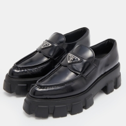 Black Leather Monolith Platform Loafers Size 36.5 Prada | TLC