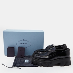 Prada Black Leather Monolith Platform Loafers Size 36.5