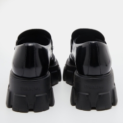 Prada Black Leather Monolith Platform Loafers Size 36.5
