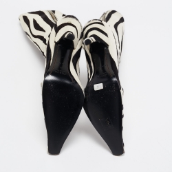 Pre Owned Prada Black/White Calf hair Zebra Printed Knee Length Boots Size 41