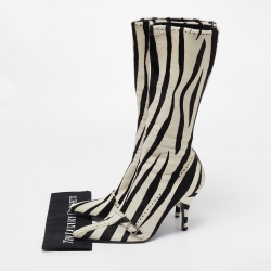 Pre Owned Prada Black/White Calf hair Zebra Printed Knee Length Boots Size 41