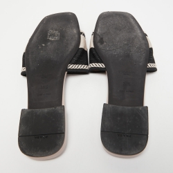 Pre Owned Prada Beige/Black Logo Print Canvas Flat Slides Size 38.5
