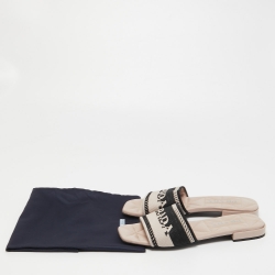 Pre Owned Prada Beige/Black Logo Print Canvas Flat Slides Size 38.5