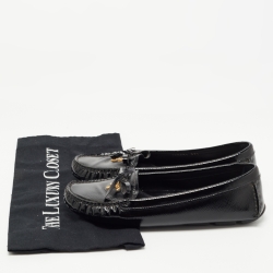 Pre Owned Prada Black Patent Leather Bow Detail Loafers Size 37.5