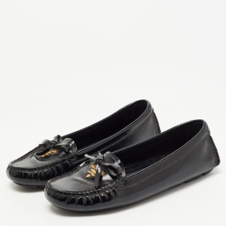 Pre Owned Prada Black Patent Leather Bow Detail Loafers Size 37.5