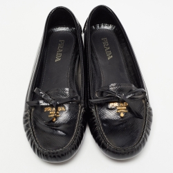 Pre Owned Prada Black Patent Leather Bow Detail Loafers Size 37.5