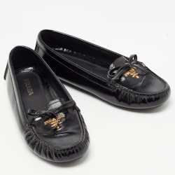 Pre Owned Prada Black Patent Leather Bow Detail Loafers Size 37.5