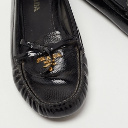 Pre Owned Prada Black Patent Leather Bow Detail Loafers Size 37.5