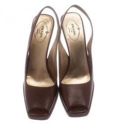 Prada Brown Leather Peep Toe Slingback Sandals Size 40