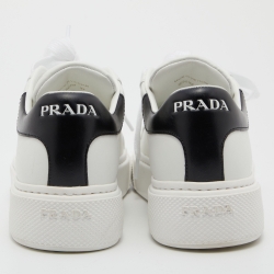 Pre Owned Prada White/Black Leather Macro Lace Up Sneakers Size 37