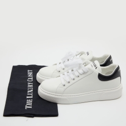 Pre Owned Prada White/Black Leather Macro Lace Up Sneakers Size 37