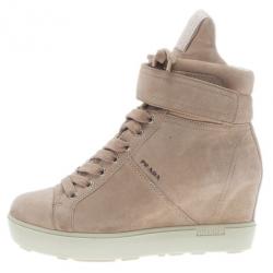 Pre Owned Prada Sport Beige Suede High Top Wedge Sneakers Size 35.5
