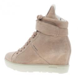 Pre Owned Prada Sport Beige Suede High Top Wedge Sneakers Size 35.5