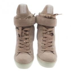 Pre Owned Prada Sport Beige Suede High Top Wedge Sneakers Size 35.5