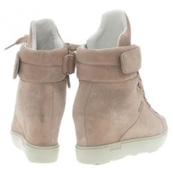 Pre Owned Prada Sport Beige Suede High Top Wedge Sneakers Size 35.5
