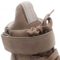 Pre Owned Prada Sport Beige Suede High Top Wedge Sneakers Size 35.5