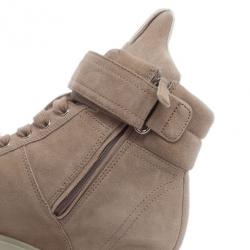 Pre Owned Prada Sport Beige Suede High Top Wedge Sneakers Size 35.5