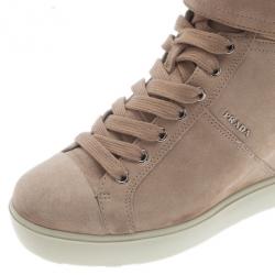 Pre Owned Prada Sport Beige Suede High Top Wedge Sneakers Size 35.5