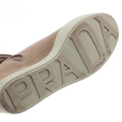 Pre Owned Prada Sport Beige Suede High Top Wedge Sneakers Size 35.5