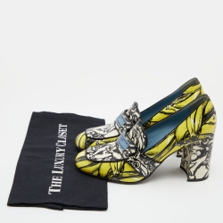 Pre Owned Prada Multicolor Print Patent Leather Block Heel Loafer Pumps Size 38