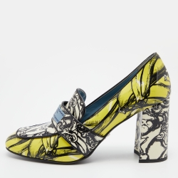 Pre Owned Prada Multicolor Print Patent Leather Block Heel Loafer Pumps Size 38