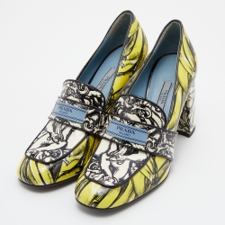 Pre Owned Prada Multicolor Print Patent Leather Block Heel Loafer Pumps Size 38
