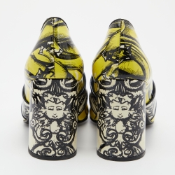 Pre Owned Prada Multicolor Print Patent Leather Block Heel Loafer Pumps Size 38