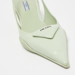 Prada Green Leather Pointed Toe Slingback Pumps 39.5