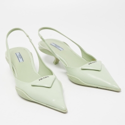Prada Green Leather Pointed Toe Slingback Pumps 39.5