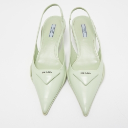 Prada Green Leather Pointed Toe Slingback Pumps 39.5