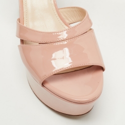 Pre Owned Prada  Blush Pink Patent Leather Ankle Strap Block Heel  Sandals Size 38.5