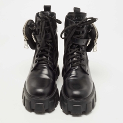 Prada Black Leather and Nylon Monolith Ankle Boots Size 39