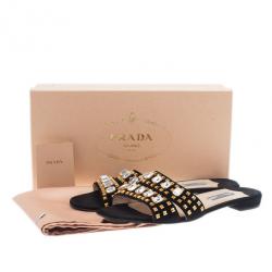 Pre Owned Prada Black Suede Jeweled Flat Slides Size 39.5