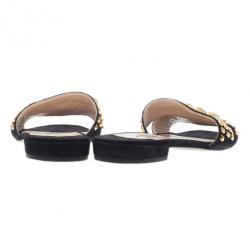 Pre Owned Prada Black Suede Jeweled Flat Slides Size 39.5