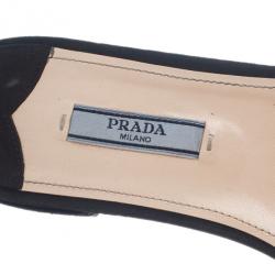 Pre Owned Prada Black Suede Jeweled Flat Slides Size 39.5