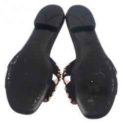 Pre Owned Prada Black Suede Jeweled Flat Slides Size 39.5