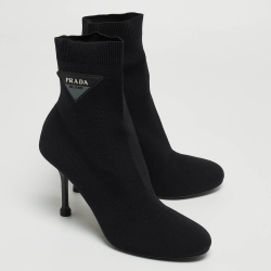 Pre Owned Prada Black Knit Fabric Sock Boots Size 38