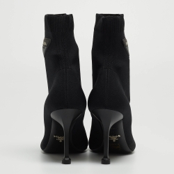 Pre Owned Prada Black Knit Fabric Sock Boots Size 38