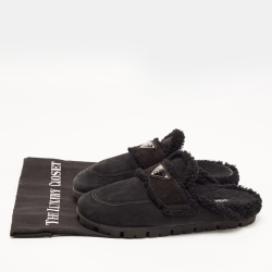 Pre Owned Prada Black Suede and Shearling Fur Lined Flat Mules Size 39