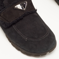 Pre Owned Prada Black Suede and Shearling Fur Lined Flat Mules Size 39