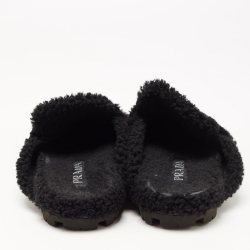 Pre Owned Prada Black Suede and Shearling Fur Lined Flat Mules Size 39