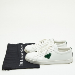 Pre Owned Prada White/Green Leather Lace Up Low Top Sneakers Size 39